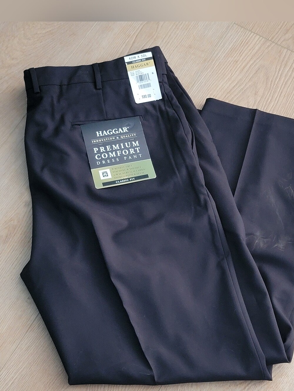 NWT Haggar Mens Dress Black Pants Size 42x32 Classic Fit